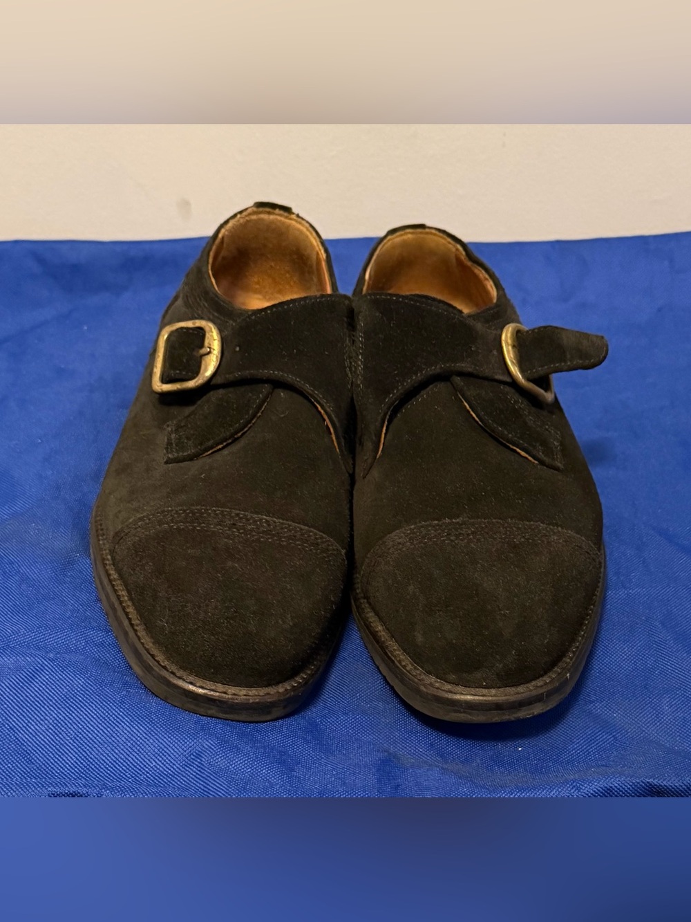 Vintage Black Suede Single Monk Strap Shoes